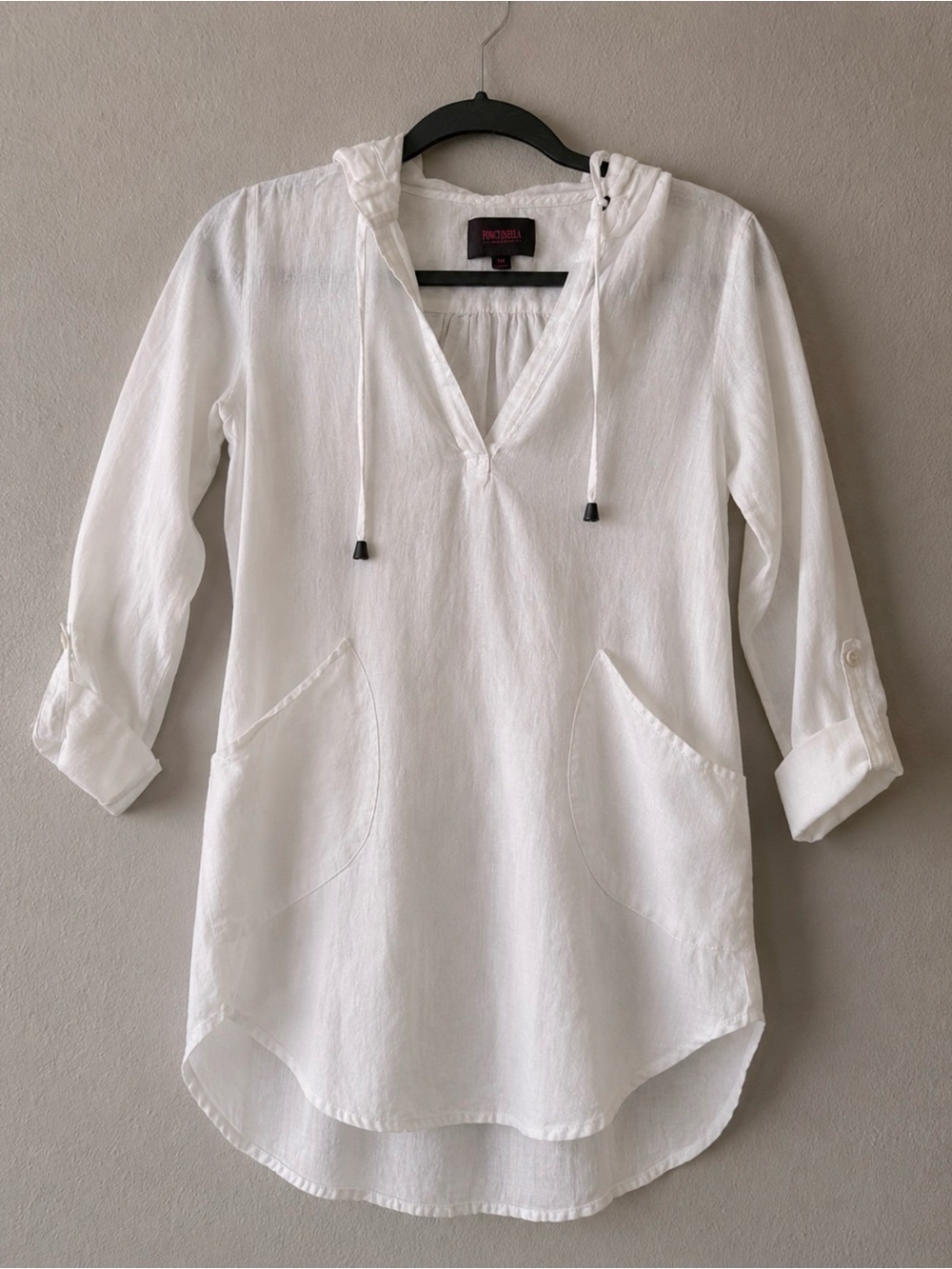 For Cynthia White Hooded Tunic Coverup with Front Pockets